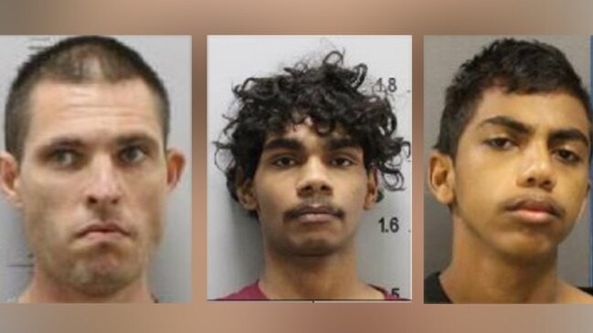 L-R, Richard Henwood, Maximus Cutta and Ezra Austral escaped the Barkly Work Camp in Tennant Creek. Picture: Supplied/NT Police