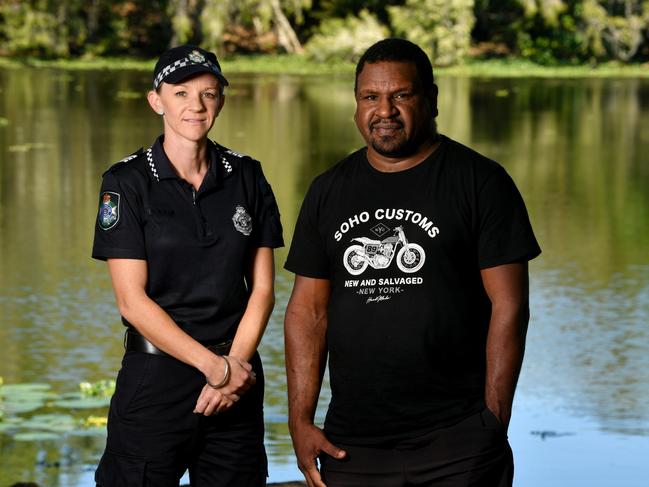 Acting Sergeant Emily Lyons with reformed domestic abuser Wamae Ware. The police are impressed with the success of the domestic violence program. Picture: Evan Morgan