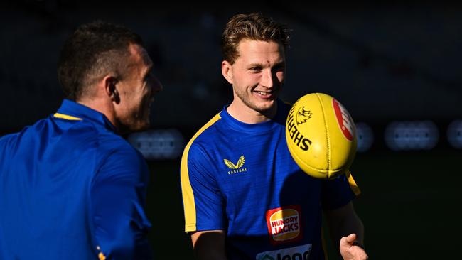 Alex Witherden (right) has taken his game – and KFC SuperCoach scoring – to a new level. Picture: Daniel Carson/AFL Photos via Getty Images