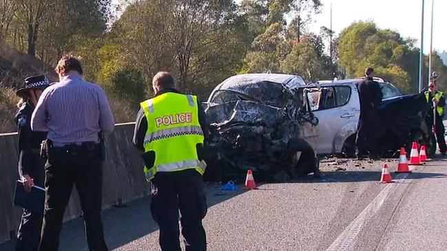 Rafferty Rolfe, 25, was the sole survivor of the fatal crash which involved three vehicles on the Bruce Highway at Federal, killing three people and leaving a vast trail of debris and twisted wreckage. Picture 9News