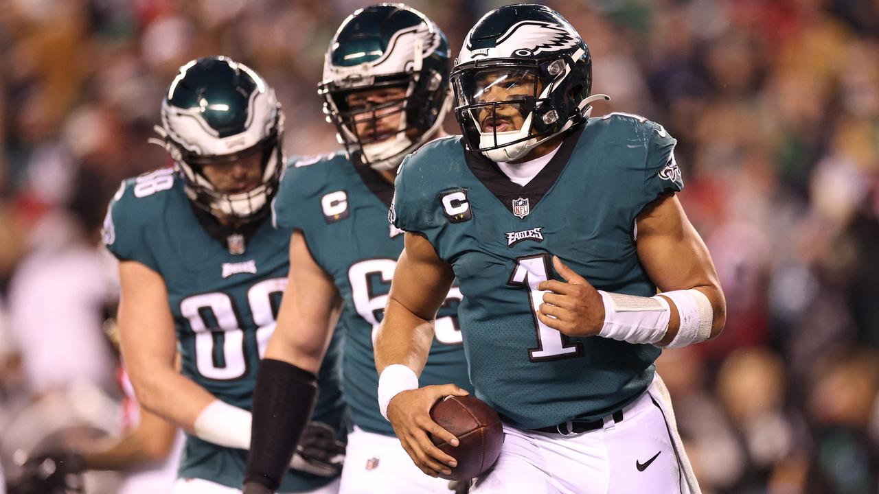 Jalen Hurts of the Philadelphia Eagles celebrates after a touchdown News  Photo - Getty Images