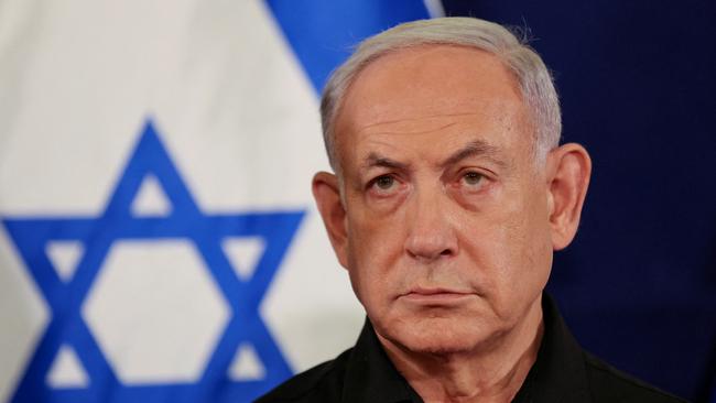 Israeli Prime Minister Benjamin Netanyahu speaks to reporters. Picture: AFP.