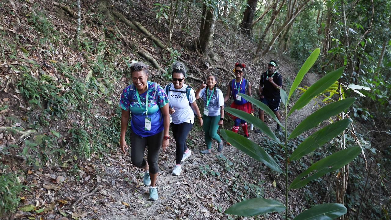 114 walkers and runners have raised more than $20,000 for the Far North Queensland Hospital Foundation in this year's BDO Arrow Experience, running and walking the arrow tracks on Mt Whitfield for charity.The proceeds from this year's event will help go towards the purchase of a new surgical robot for the Cairns Hospital. Kami Radrodro, Betty Tawake, Maureen Bolawaqatabu, Maika Qalulu and Kami Radrodro took on the long course together, walking the green, blue, red then yellow arrow tails in succession on Saturday morning. Picture: Brendan Radke