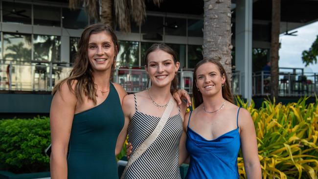 Jasmyn Hewett, Reni Hicks and Eliza Jagger at the 2023-24 NTFL Nichols awards night. Picture: Pema Tamang Pakhrin