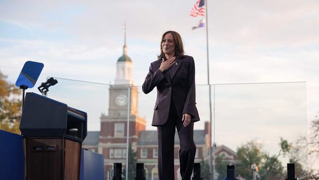 Democratic presidential nominee and US Vice-President Kamala Harris leaves the stage after conceding the election. Picture: Getty Images