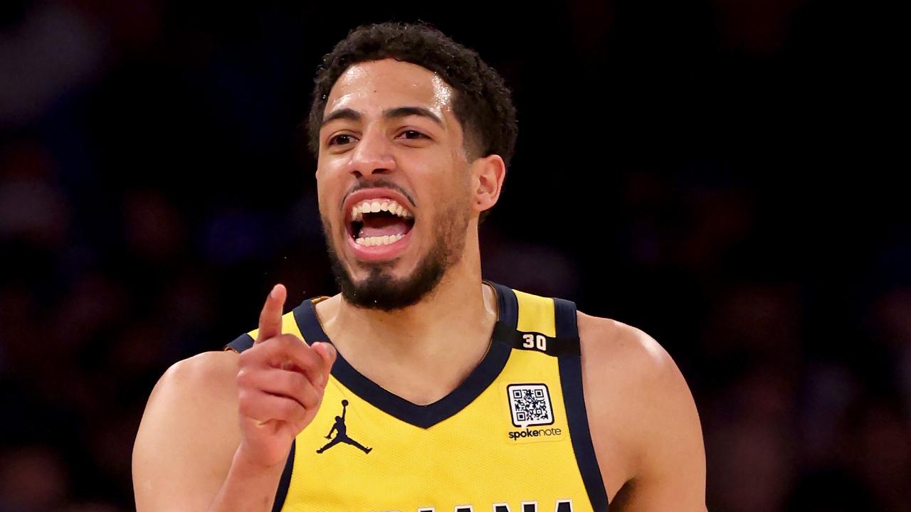 Tyrese Haliburton taunted Knicks fans after hitting a three-pointer. (Photo by Elsa/Getty Images)