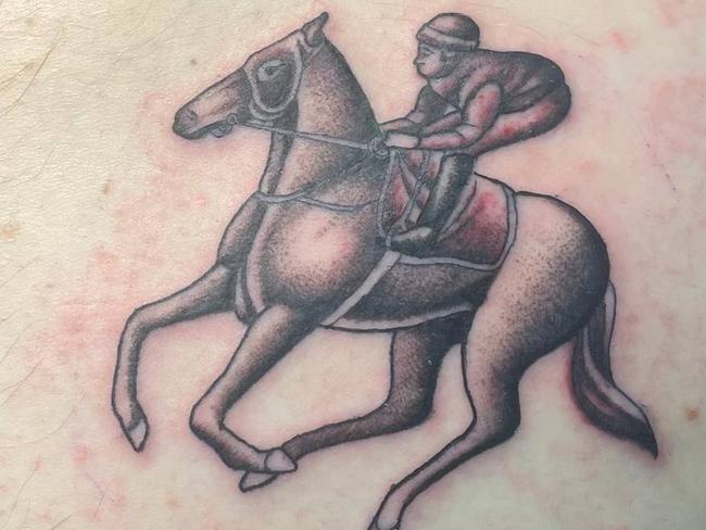 Campbell Brown had his Group 1 winning racehorse Sweet Idea tattooed onto his "right arse cheek" to commemorate her win in the Galaxy Stakes. The horse was sold to Queen Elizabeth II in 2015. Picture: Supplied