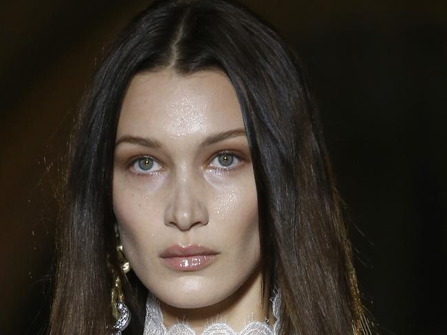 PARIS, FRANCE - FEBRUARY 29: (EDITORIAL USE ONLY) (EDITORS NOTE: Image contains nudity.) US model Bella Hadid model walks the runway during the Vivienne Westwood show as part of the Paris Fashion Week Womenswear Fall/Winter 2020/2021 on February 29, 2020 in Paris, France. (Photo by Thierry Chesnot/Getty Images)