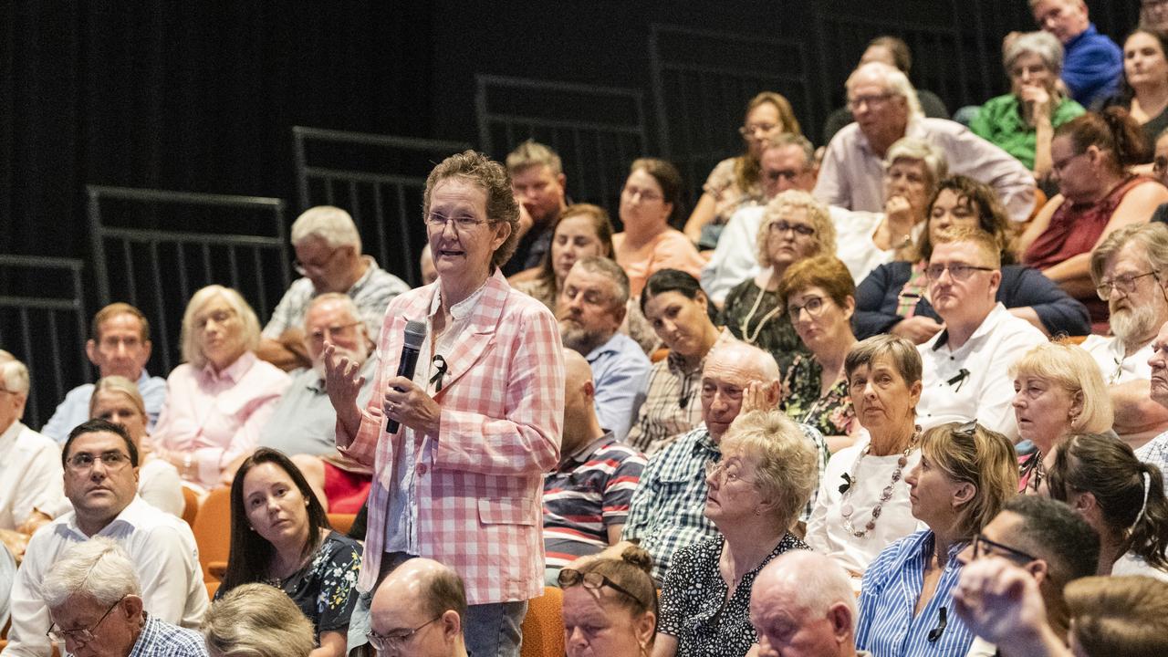 Clifford Gardens shop owner Sandra Flack details her experience with crime at the Toowoomba Community Safety Forum at Empire Theatres on February 15. Picture: Kevin Farmer