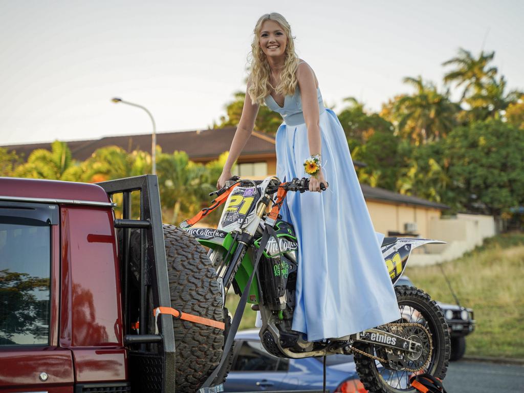 Hannah O'Keefe riding in style at the Mackay North State High School formal at Windmill Function Centre, November 19, 2021. Picture: Heidi Petith