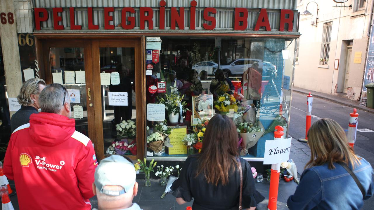 Flowers for the Bourke Street tragedy in front of Pellegrini’s have been removed this morning and sent to the family. Picture: David Crosling