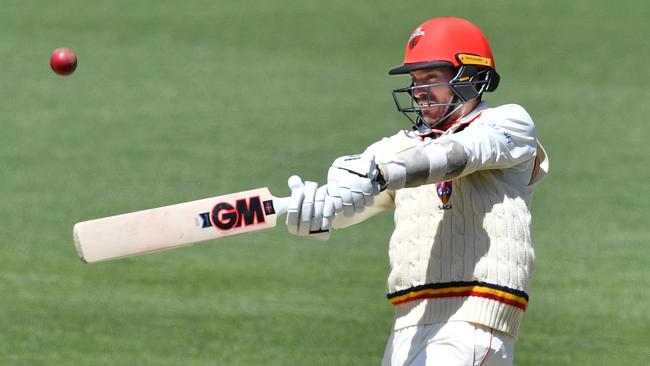 Chadd Sayers of the Redbacks bats during day four of the Sheffield Shield match between South Australia and New South Wales at Adelaide Oval. Picture: AAP/David Mariuz