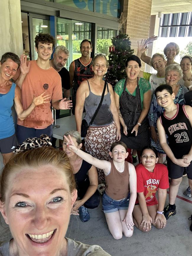 Cairns Residents celebrating Christmas outside the Newman College on Monday morning. Photo: Supplied