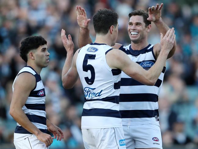 Ace goalkickers Jeremy Cameron and Tom Hawkins will again vie for the goalkicking crown. Picture: Sarah Reed/AFL Photos via Getty Images