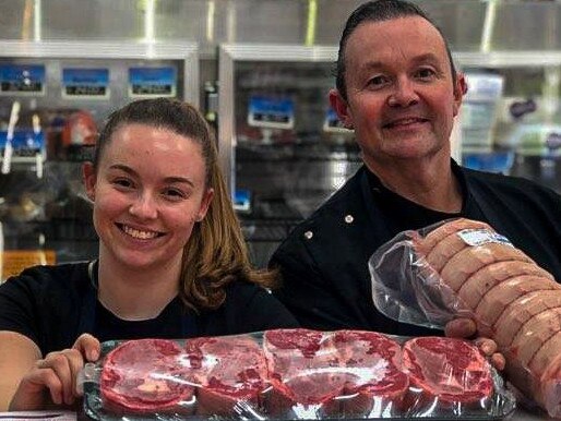 Carss Park Finest Meats owner Rod McGarry and his daughter Olivia. Picture: Facebook