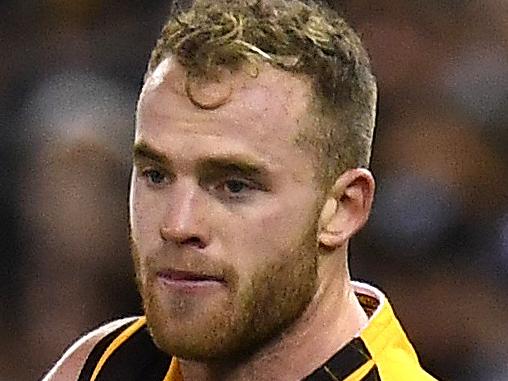 Tom Mitchell of the Hawks is seen in action during the Round 18 AFL match between the Carlton Blues and the Hawthorn Hawks at Etihad Stadium in Melbourne, Sunday, July 22, 2018. (AAP Image/Julian Smith) NO ARCHIVING, EDITORIAL USE ONLY