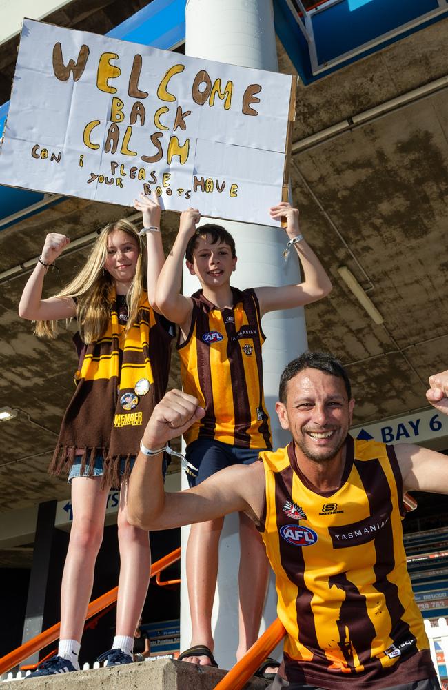 Charlie Gorringe, Lachie Gorringe and Jason Gorringe at the Gold Coast Suns v Hawthorn AFL match at TIO Stadium. Picture: Pema Tamang Pakhrin