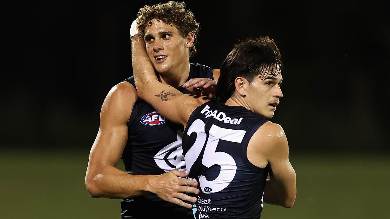 Charlie Curnow competed hard on what was a tough night for talls. Picture: Getty Images