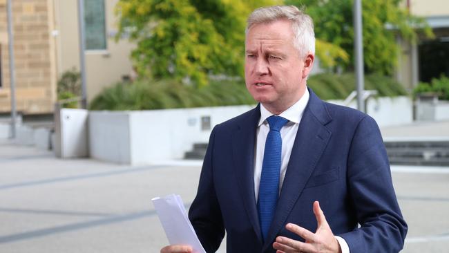 Premier Jeremy Rockliff speaks to the media at Parliament Square.