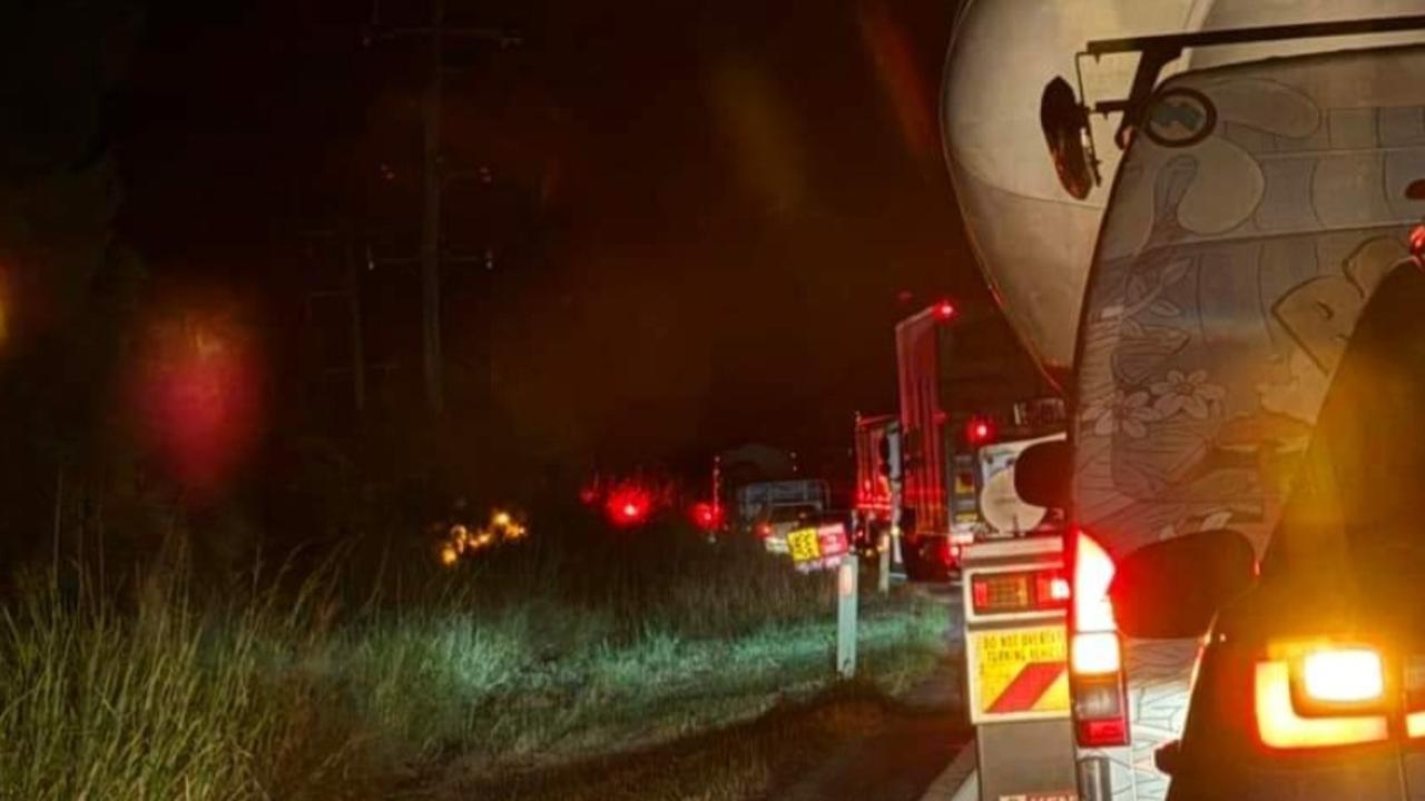 Traffic lined up on the Bruce Highway after a horror road incident where a woman died, south of Rockhampton, on April 1, 2024.