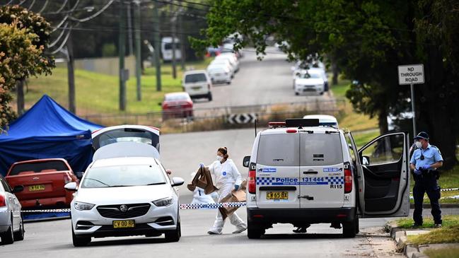 Police and forensic teams at the crime scene of a fatal stabbing in Blacktown. Picture: Jeremy Piper