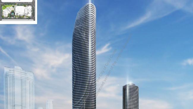 An artist impressions of the proposed Sapphire development earmarked for a Surfers Paradise site. Supplied by Gold Coast City Council.