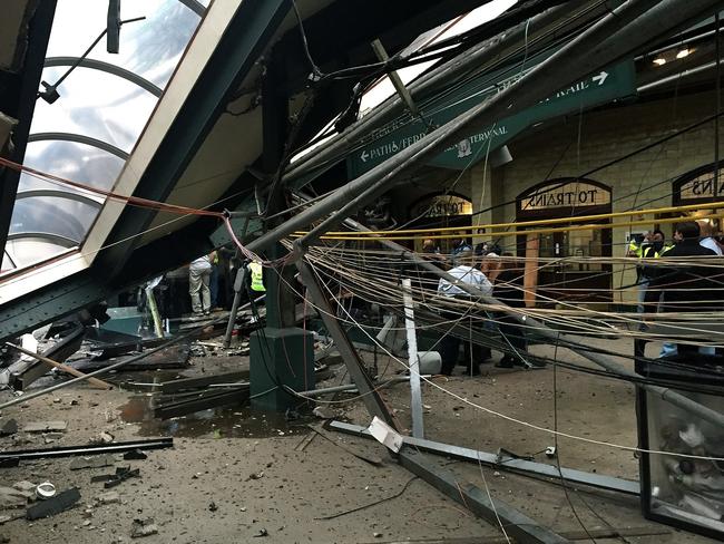 The roof collapsed after a NJ Transit train crashed into the platform at the Hoboken Terminal. Picture: Pancho Bernasconi/Getty Images/AFP