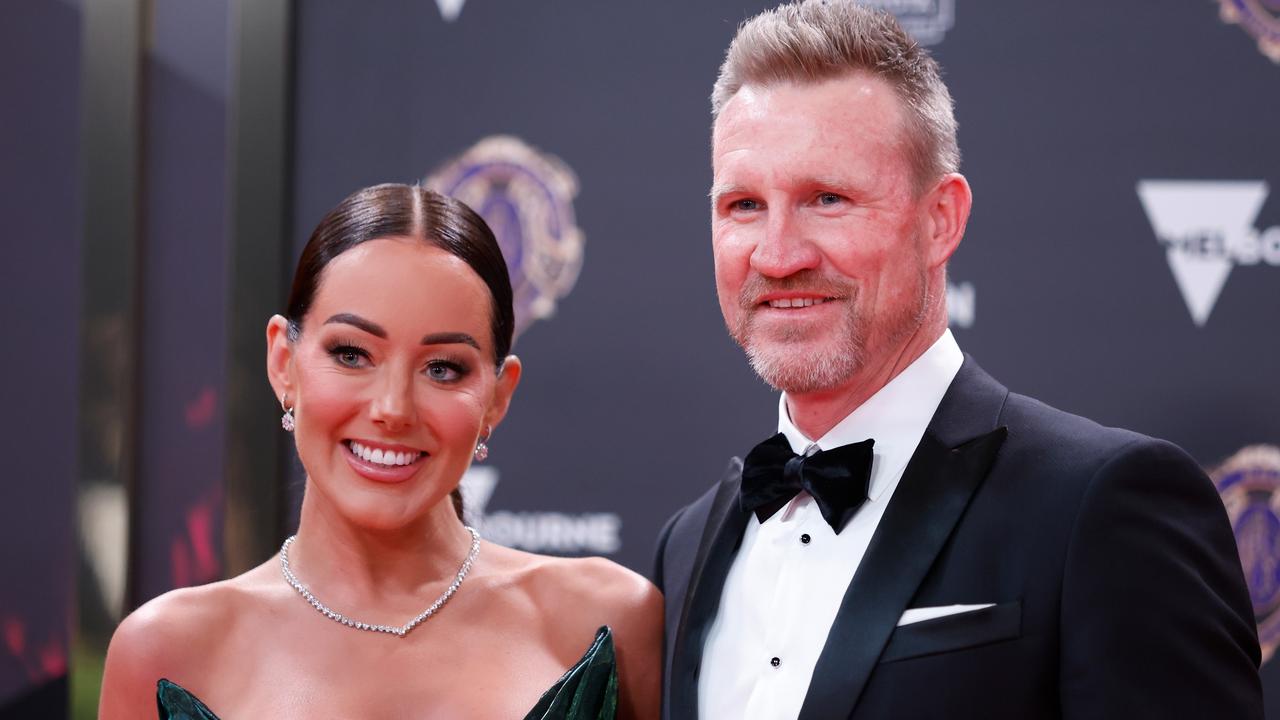 Nathan Buckley and girlfriend Brodie Ryan. Photo by Dylan Burns/AFL Photos via Getty Images.