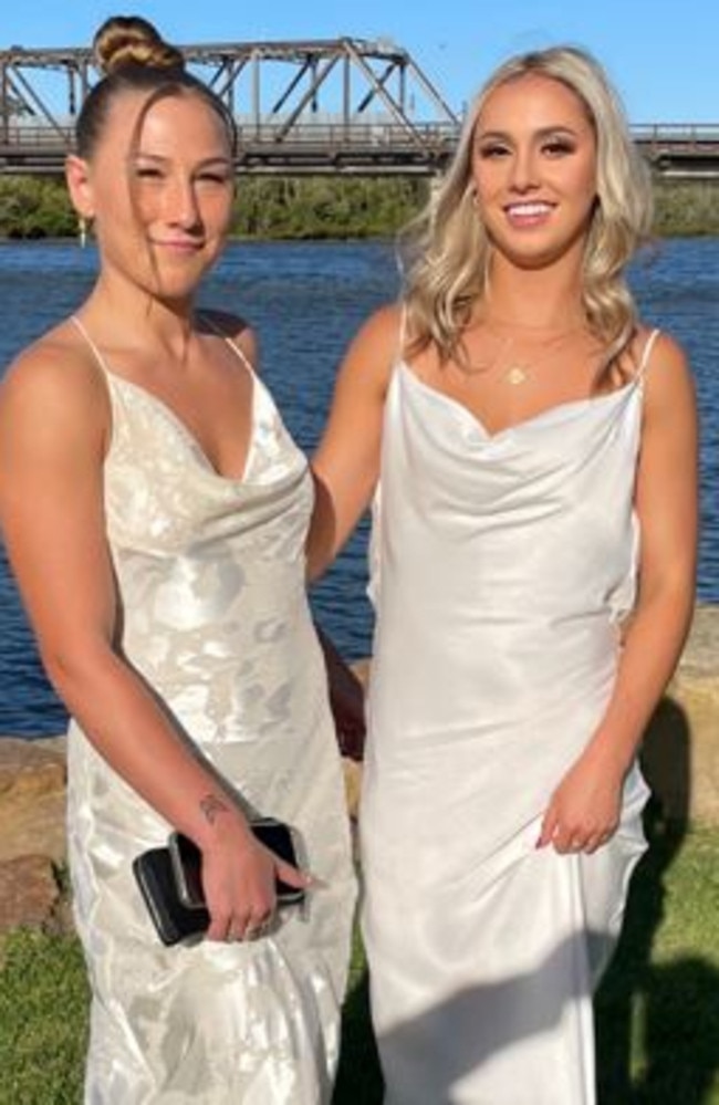 Alisha Wadling and Mila Bodycote. Year 12 Macksville High School formal on the banks of the Nambucca River, November 10, 2022. Picture: Chris Knight