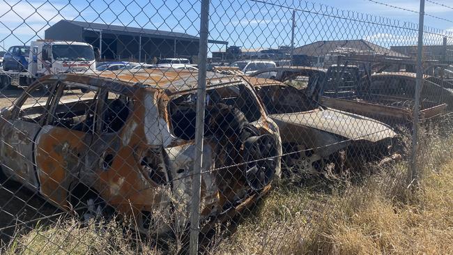 Cars damaged in the fire.