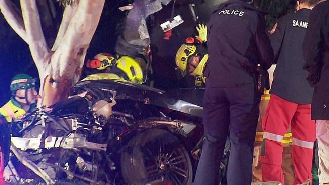 The young driver of the BMW lost control of his vehicle and crashed into a tree at Christie Downs. Picture: 7News