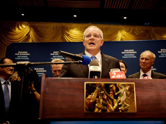 SYDNEY, AUSTRALIA - MAY 15: Prime Minister Scott Morrison visits the Golden Century Seafood Restaurant, the seat of Sydney, during campaigning for the Federal Elections on May 15, 2019 in Sydney, Australia. Morrison said to the crowded room "You won't hear from me, as you heard from the NSW Labor leader recently, that Chinese or Asian people are taking your jobs". The Australian federal election will be held on May 18, 2019. (Photo by Tracey Nearmy/Getty Images)