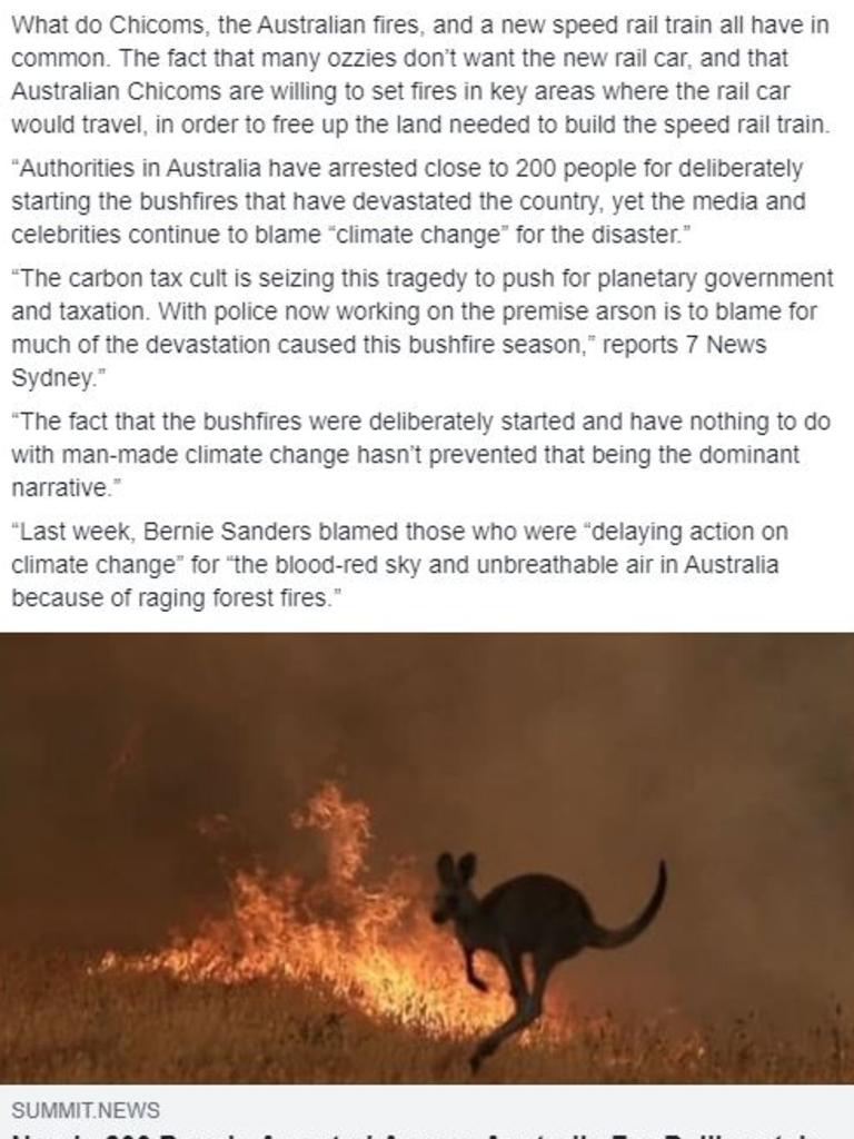 Bizarre conspiracy theories about the bushfires are spreading on social media.