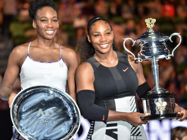 Serena Williams and her sister Venus after they faced off in the Australian Open final in 2017.