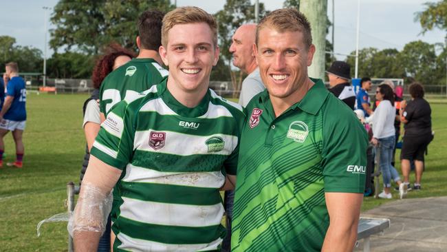 Ipswich Diggers halfback Jacob Teevan and coach Scott Ireland during the 2021 Chairman's Challenge at Acacia Ridge. Picture: Bruce Clayton