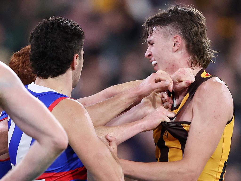 A finals rematch with the Dogs could spell danger for Hawthorn. Picture: Mark Stewart