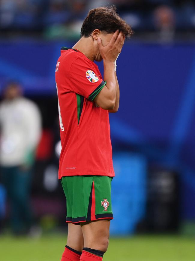 Joao Felix of Portugal reacts after missing their sides third penalty. (Photo by Justin Setterfield/Getty Images)