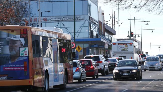 Traffic on Station st near the Whitehorse rd intersection. Wednesday, July 12. 2017. Picture: David Crosling