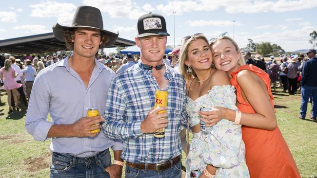 At the Clifton Races are (from left) Clay Armstrong, Darcy Brennan, Lily Cobcroft and Karli Murray, Saturday, October 28, 2023. Picture: Kevin Farmer