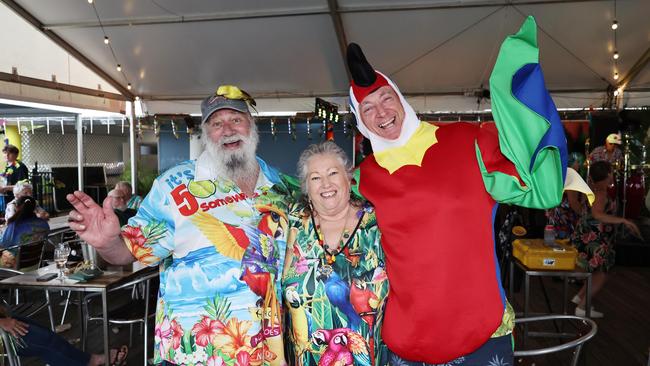 Captain Dan Moir, Debra Moir and Wayne Smith at the Parrothead Party. Picture: Brendan Radke