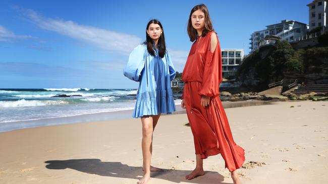 Models Penny Capp (in Aje), right, and Inez Glass Hawken (Ginger &amp; Smart) at Bondi. Picture: John Feder