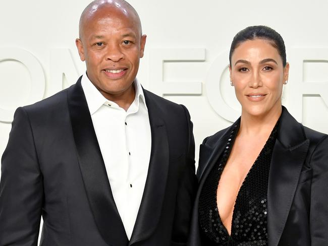 HOLLYWOOD, CALIFORNIA - FEBRUARY 07: (L-R) Truly Young, Dr. Dre, and Nicole Young attend the Tom Ford AW20 Show at Milk Studios on February 07, 2020 in Hollywood, California. (Photo by Amy Sussman/Getty Images)