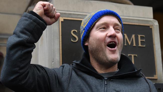 Abuse survivor Robert House reacts outside the Supreme Court of Victoria in Melbourne after judges dismissed Pell’s appeal. Picture: AAP Image/Julian Smith