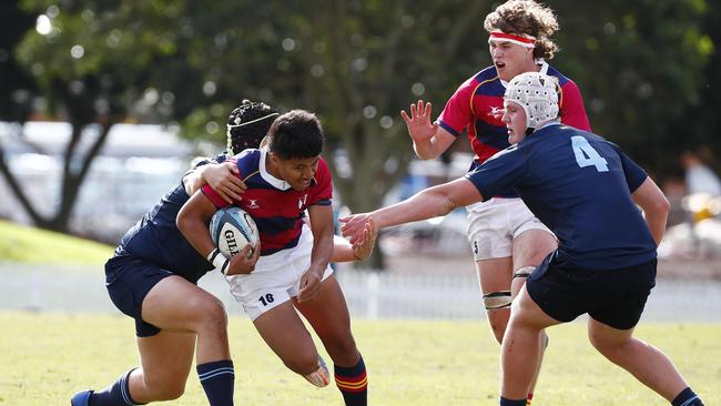 Action from the GPS First XV rugby match between Brisbane Grammar School and Brisbane State High School. Photo:Tertius Pickard