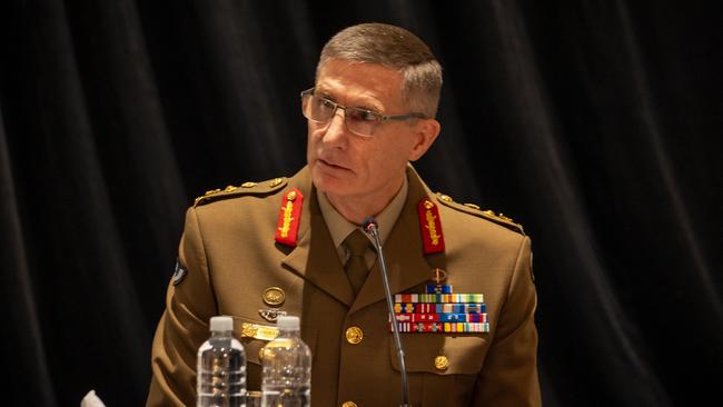 Former chief of defence force General Angus Campbell warned about the military’s ‘disaggregated’ nature or splintered policy settings and cultural practices between the different service branches during his testimony. Picture: Royal Commission into Defence and Veteran Suicide.