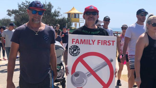 Gavin Pereira (with sign) in the Walk Against Ice in Broadbeach on September 15. Picture: Annie Perets