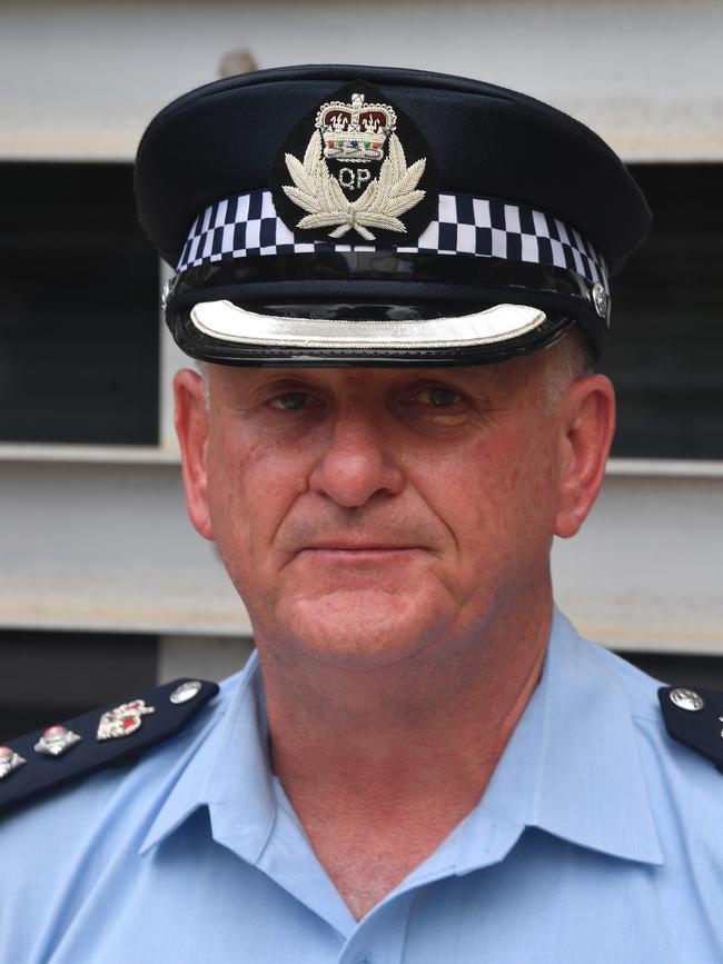 Memorial police service for Constable Matthew Arnold and Constable Rachel McCrow at Townsville Police Station. Acting Chief Superintendent John Hallum. Picture: Evan Morgan