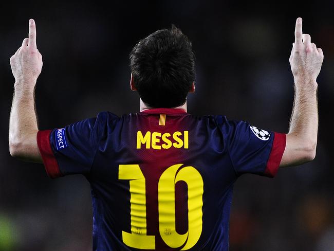 FILE PHOTO: Lionel Messi Asks To Leave Barcelona - BARCELONA, SPAIN - SEPTEMBER 19:  Lionel Messi of FC Barcelona (C) celebrates after scoring his team's third goal during the UEFA Champions League Group G match between FC Barcelona and FC Spartak Moscow at Camp Nou on September 19, 2012 in Barcelona, Spain.  (Photo by David Ramos/Getty Images)