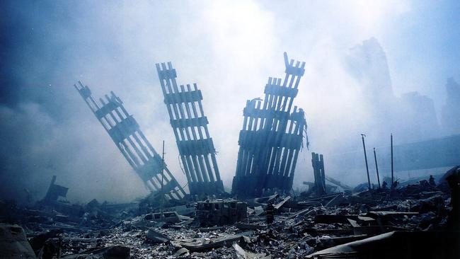 The smoulder rubble of the World Trade Centre in New York.