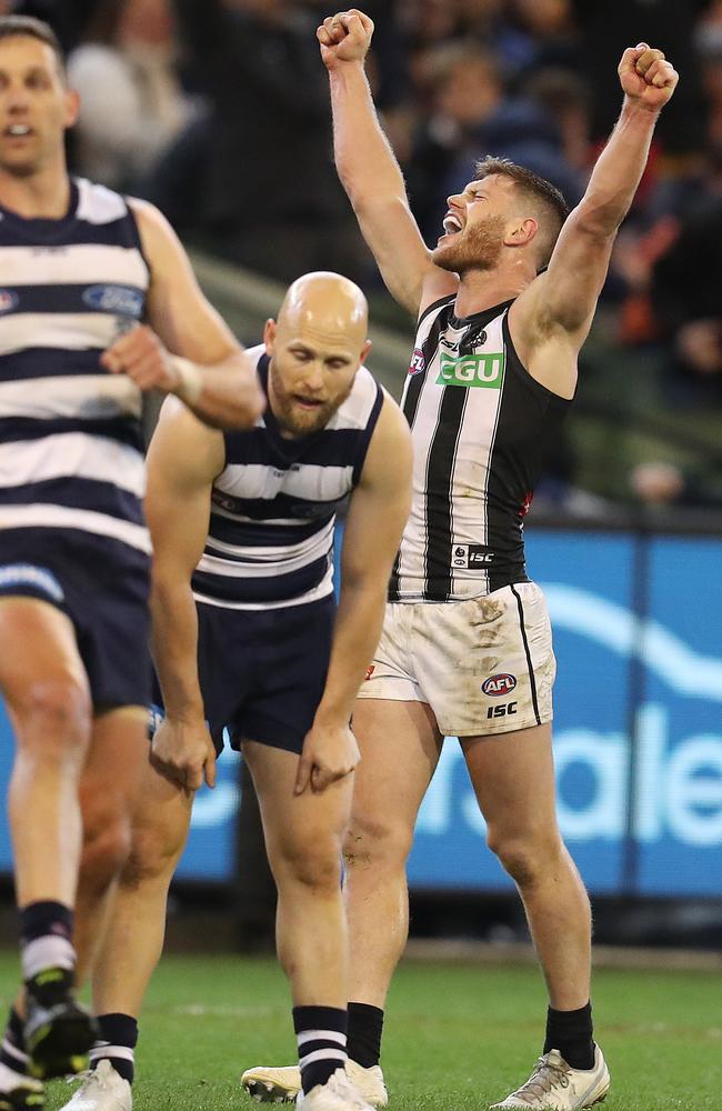 Agony for Ablett, ecstacy for Taylor Adams. Picture: Michael Klein